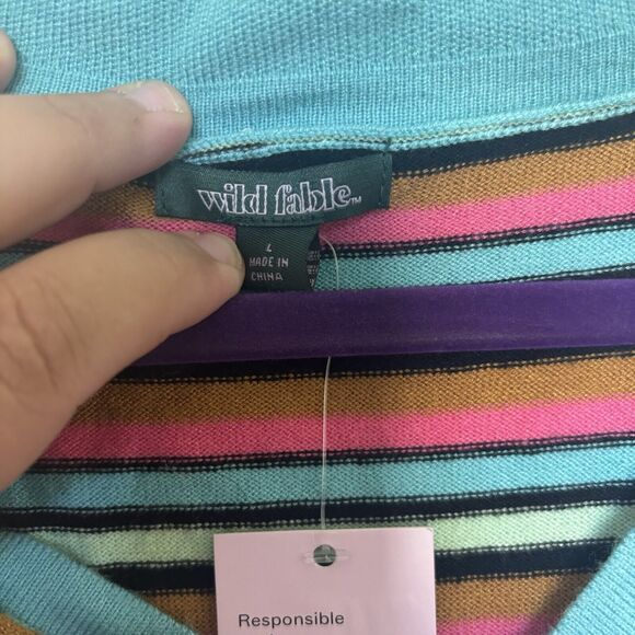 Women's Cropped Jacquard Polo Sweater Tank Top - Wild Fable Striped L - Picture 2 of 5